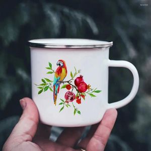 Mugs Tourist Mug Beer Cup Parrot And Pomegranate Enamel Coffee Unusual Tea Personalized Gift Drinkware Custom Cups Gifts