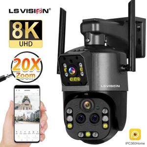 IP -камеры LS Vision 8K Wi -Fi Camera Outdoor 20x Zoom Four Lens Dual Screen Security CAM PTZ CCTV Monitor Auto Tracleing Surgeiling Camera 240413