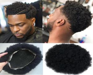 Männer Haar Perücken Herren Haarstücke Afro Curl Full Lace Toupe Jet Black Color 1 Indianer jungfräuliches menschliches Haar Ersatz für schwarze Men4818808