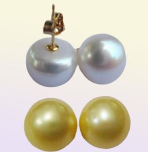 Naturlig enorm 1213mm South Sea Golden Stud Pearl Earring 14KT6188708