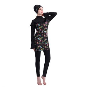 Três peças muçulmanas islâmicas floral burkinis para mulheres modéstia capa completa hijab swimsuitwarwearwear roupas de praia maiô S-4xl