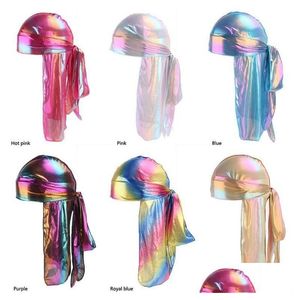 Beanie/Skull Caps Män kvinnor Silk Polyester Bandana Hat Headwrap Headwear Gift Laser Simation Long Tail Pirate Hip Hop Cape Hats Drop D DH1F8