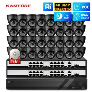 Câmeras IP Kanture 32CH 8MP 4MP Câmera de segurança Sistema Smart AI Humano Detectado 4K Metal Indoor Interior CCTV Kit de vigilância de vídeo CCTV P2P 24413