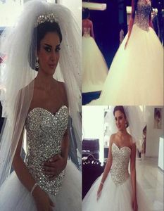 Prawdziwe zdjęcia błyszczące suknie ślubne suknia balowa puchowa biała z kryształami dhinstones tiul arabski suknie ślubne puszystą sukienkę dla 4344128