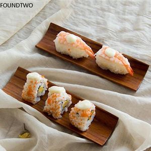 Plattor Sushi Plate Tray Serverande träfatskål Set sashimi japansk displaybåt trä dessert aptitretare bräd sallad