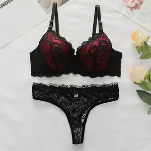 Reggiseni set di biancheria intima in pizzo sexy transfrontaliero set nero in stock con anello in acciaio e dimensioni del reggiseno della tazza di stampo