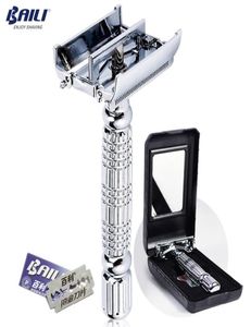 Fashion Edelstless Manual Safety Blade Razor Double Edge Shaver Bart Rasierung für Männer mit Spiegelkoffer 6 Klingen BD1798953294