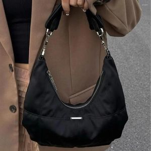 Hobo Solid Color Korean Style Bag Plouds Mash Design Black Streetwear