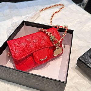 Havyar deri mini madeni para çantası kadın tasarımcı flep çanta altın/gümüş donanım tokası ayarlanabilir zincir küçük kart tutucu bel çantaları lüks kare cüzdan çanta 11x7cm