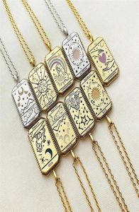 Creative Gothic Tarot Card Retro Women039s 16k Gold Plated Pendant Necklace Square Sun Moon World Love Couple Party Necklaces5212417