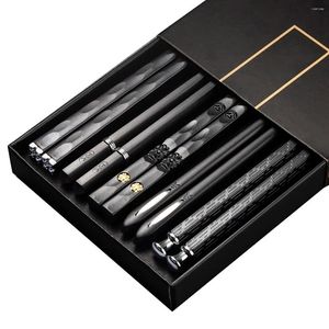 Chopsticks 5 Pairs Japanese Sushi Sticks Non Slip Reusable Korean Cutlery Set Alloy Tableware For Home Restaurant