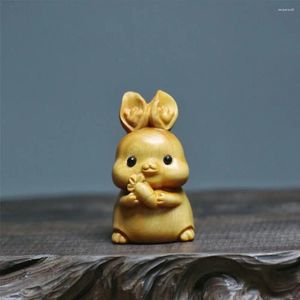 Decorative Figurines Solid Wood Kawaii Mini Doll Carving Ornament Sculpture Craft Room Decoration Birthday Gift