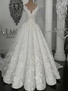 Wunderschöne handgefertigte Blumen Hochzeitskleid schiere Juwelenhals Perlen Pailletten Applikzen Applique Brautkleid Luxus Dubai Lace Ball Kleid Hochzeit DR2973271