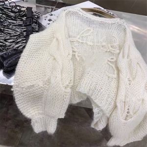 Anagram damskie swetry koreańskie mody Latarnie miękki mohair o szyję sweter kobiety jesień i wiosenny pullover długi dzianinowy top
