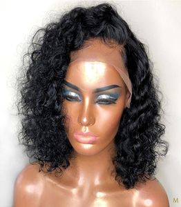 13x6 Deep Part Lace Front Wig com cabelos de bebê molhados e ondulados pré -arrancados de cabelo humano virgem curto brasão Bob Wigs Black Women7075040