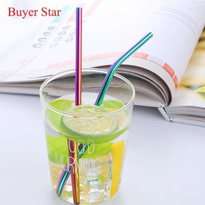 Drinking Straws 10PCS Colorful Children Stainless Steel 6mm Straight/Bend Reusable With Brush For Kids Birthday Party Supply