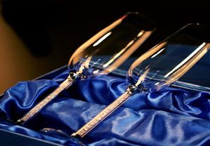 2PC Casamento copos de champanhe flautas cristalinas presente de festa brindando goble de taça de grave de cristal com box3324036