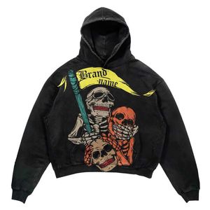 Kvinnors hoodies American Retro Skull Printing Hoodies Women Sweater Overized Loose Tops Couples 2023 New Sweatshirt Goth Populära Y2K kläder 240413