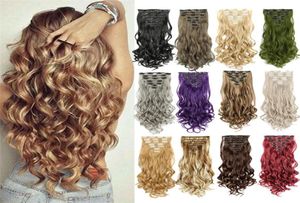 7pcsSet 130g Syntetiskt klipp i hårförlängningar 22 tum Curly Big Wavy High Temperatur Fiber Hairpieces for Women9467713