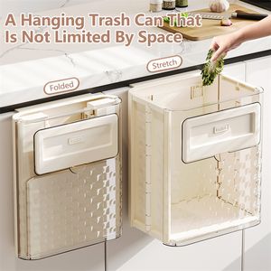 Kitchen Wall-mounted Folding Trash Can Cabinet Hanging Storage Trash Basket Portable Waste Bin Bathroom Garbage Bag Organizer