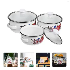 Mugs 3 Pcs Decorative Enamel Stockpot Cooking Instant Noodles Kitchen Pots Small Old Fashioned