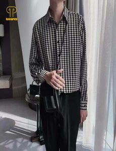 Men039s Sıradan Gömlekler Tavares Erkekler Houndstooth Uzun Kollu Ekose Gömlek Baggy Büyük Boy Gotik Harajuku Düğmesi