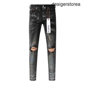 Fashion 2024 Nuovi jeans di marca viola con vernice bianca di alta strada riparazione angosciata a basso contenuto di skinny denim US 28-40 size