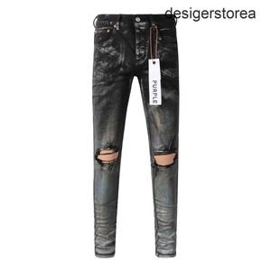 Mode 2024 neue lila Brandjeans mit High Street White Lack Destressed Reparatur niedriger dünner Denim US 28-40-Hose Hose