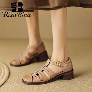 Scarpe eleganti rizabina retrò sandali sandali vera pelle di punta rotonda tacchi bassi da ufficio da donna con fibbia per leisure casual calzature per leisure casual