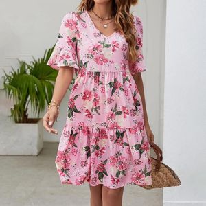 Vestidos casuais estampa floral v pesco