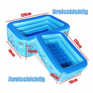 Inflatable Square Swimming Pool Children Inflatable Pool Bathing Tub Baby Kid Home Outdoor Large Swimming Pool 120cm 2/3layers 240328