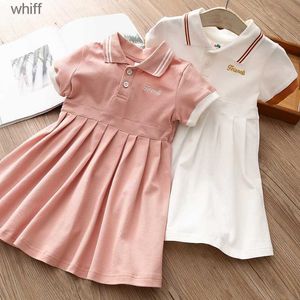 Flickans klänningar Summer Design 2 3 4 5 6 7 8 10 år barn Preppy School Style Cotton Draped Short Sleeve Dress for Kids Baby Girls 210529 C240413