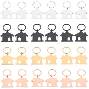 Yüzükler Toptan 20pcs/Lot Boş Ev Anahtarlık Paslanmaz Çelik Anahtarlıklar İçin DIY Özel Logo Çift Kadın Erkek Anahtar Aksesuarları