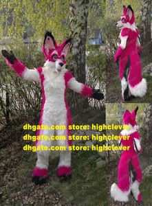 Pink White Long Fur Furry Wolf Fox Husky Dog Fursuit Mascote Costume