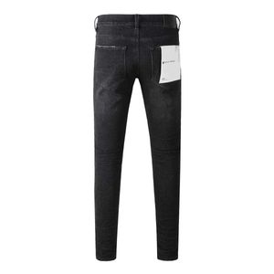 Neue hochwertige lila Marke 1 1 2024 Slim Fit Mode Purple Brand Jeans High Street Black Lackiermesser Slash Ripped Löcher