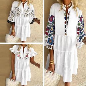 Lässige Kleider Kleid Frauen Sommer Quaste V-Ausschnitt Kurzarm Blumendruck Ruffen Saum Vestidos Drop Sale YSX8914