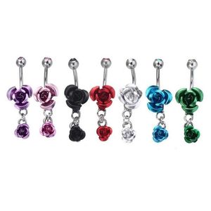 Navel & Bell Button Rings Stainless Steel Hypoallergenic Belly Crystal Rose Flower Body Piercing Bar Jewlery For Women Bikini Ring Dr Dh1Dz