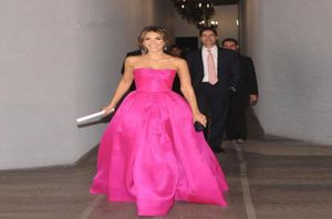 Pembe saten parti elbisesi 2019 vestidos longos para festa askısız zemin uzunluğu gece elbiseler ucuz uzun balo elbiseleri8933877