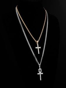 Pendant Necklaces ALLICEONYOU Iced Out Ankh Hip Hop Cross Necklace Jewery Set Cuban Chain Women Gift Link Female Shiny2244814