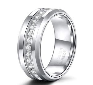 Wedding Rings 8mm Mens Tungsten Bands With Cubic Zirconia Trendy Eternity Ring Unisex Inlaid High Polish Size 7136728126