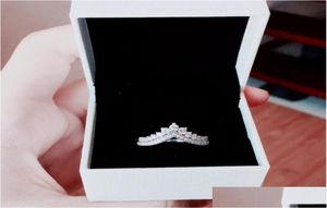 Обручальные кольца Новая принцесса Желание Кольцо Оригинальная коробка для P 925 SERLING SIER WISHBONE RING SET CS Diamond Women Wedding Gift Dro DH2IF8172589