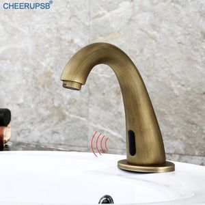 Banyo lavabo musluklar hareket kızılötesi sensör havza musluk antika altın dokunmaz musluk tek soğuk otomatik pirinç akıllı duyu aktif