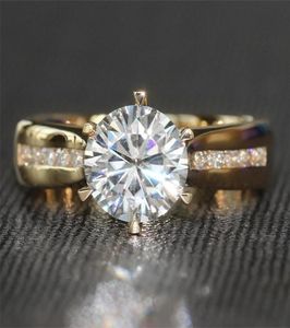 Transgems 2 Carat Lab Grown Moissanite Diamond Solitaire Wedding Ring Moissanite Accents Solid 14k Yellow Gold Band For Women Y1905478361
