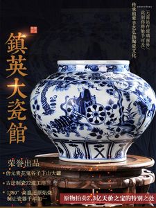 Vasen Jingdezhen Keramik Vase antike handgemalte Yuan Blau-weißes Porzellan Big Jar Wohnzimmer Ming-Qing-Periode Ornamente