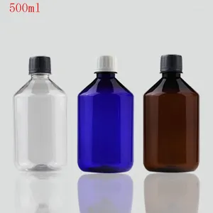 Garrafas de armazenamento 12pcs/lote 500ml marrom azul marrom clara de tampa à prova de tampa do recipiente de garrafa para embalagens cosméticas 17oz de água rosa cuidados com a pele