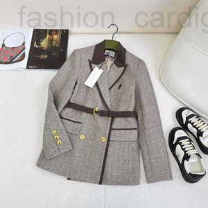 Women's Suits & Blazers Designer 2024 Spring Style Slimming Hardware Belt Contrast Spliced Lapel Suit Coat 3HQN