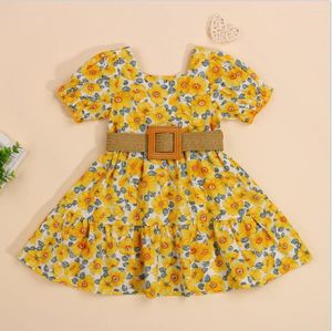 Sukienki dziewczynki małe dziewczynki A-line sukienka Śliczna kwiatowa wzór Ruffle Sundress maluch bawełna na imprezę 1-6Y