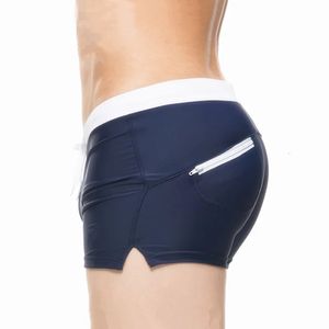 Zip Pocket Swimming Trunks för män Simning Shorts Beach Bermuda Sunga Sexig badkläder Swims Boxer Briefs Slip Desmiit Gay 240410