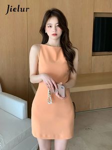 Jielur Elegant Office Lady Kleid Frauen koreanische Mode sexy Sundress Sommerkleider Female High Street Orange White Vestidos S-XL 240407