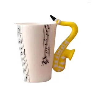 Kupalar gitar tarzı bardaklar şık ve dayanıklı seramik kupa çayı yenilik müzik nota fincan süt sarı sarı saksafonlar 10x7.5cm